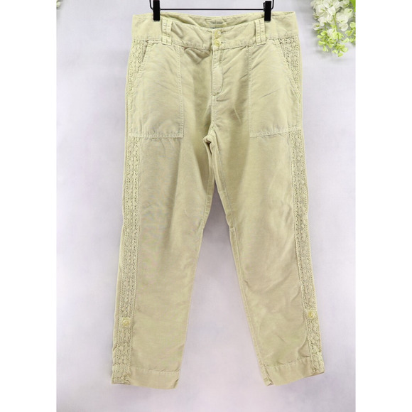 Sundance Women's Linen Cotton Organia Lace Trim Convertible Tan Sz 10 - Picture 1 of 12